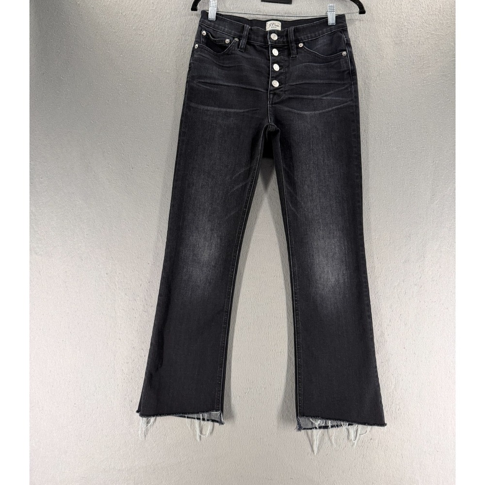 J.Crew 9" Billie Demi Boot Crop Jeans Womens 26‎ Black Gray Button Fly Raw Hem